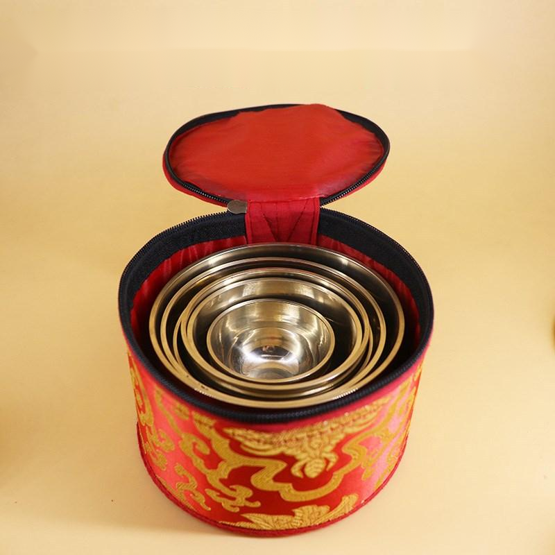 A Handmade Set Of Silver Buddha's Sound Bowls And Ornamental Bowls